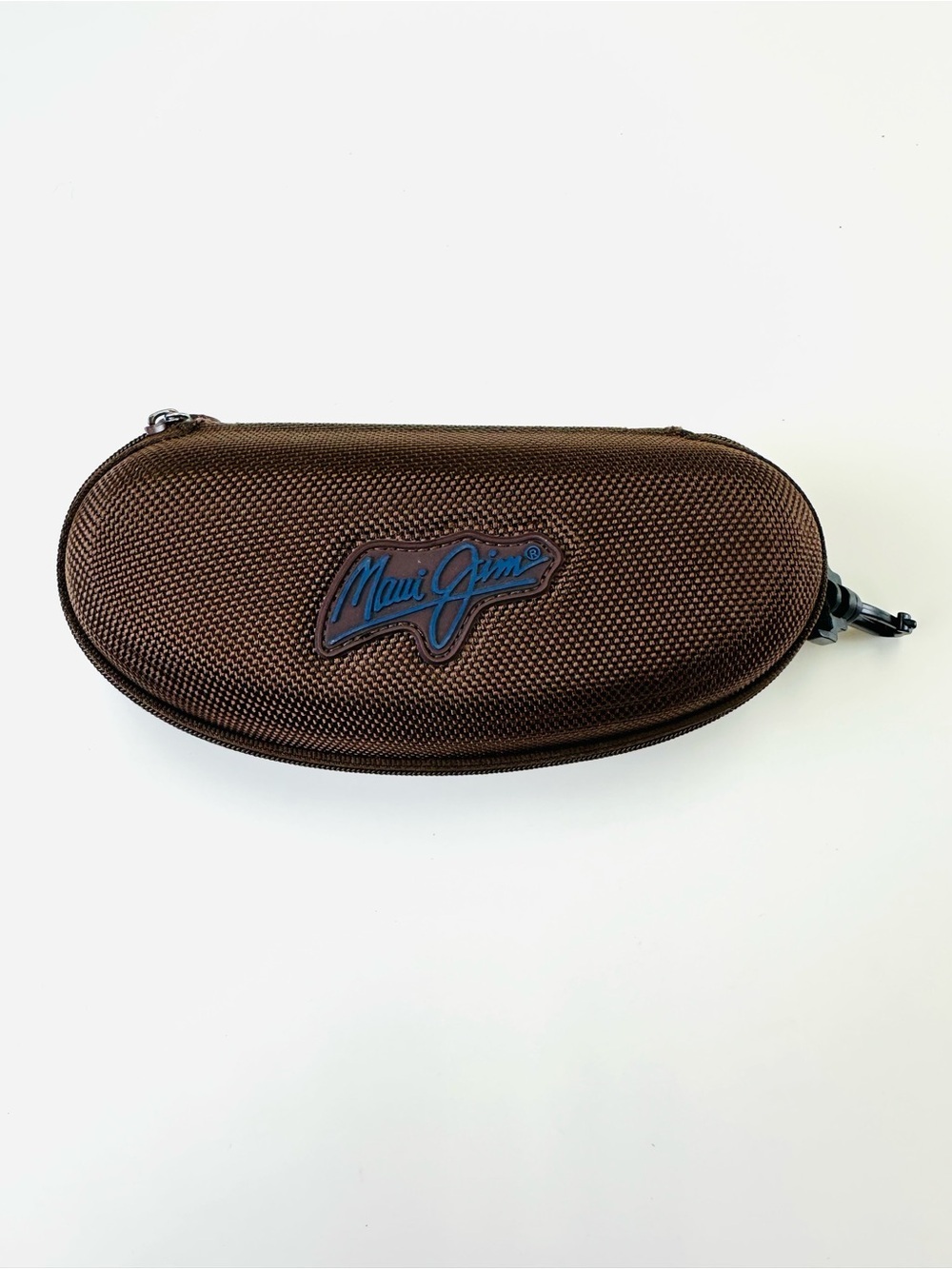 Maui Jim brown zippered sunglass case Clamshell clip